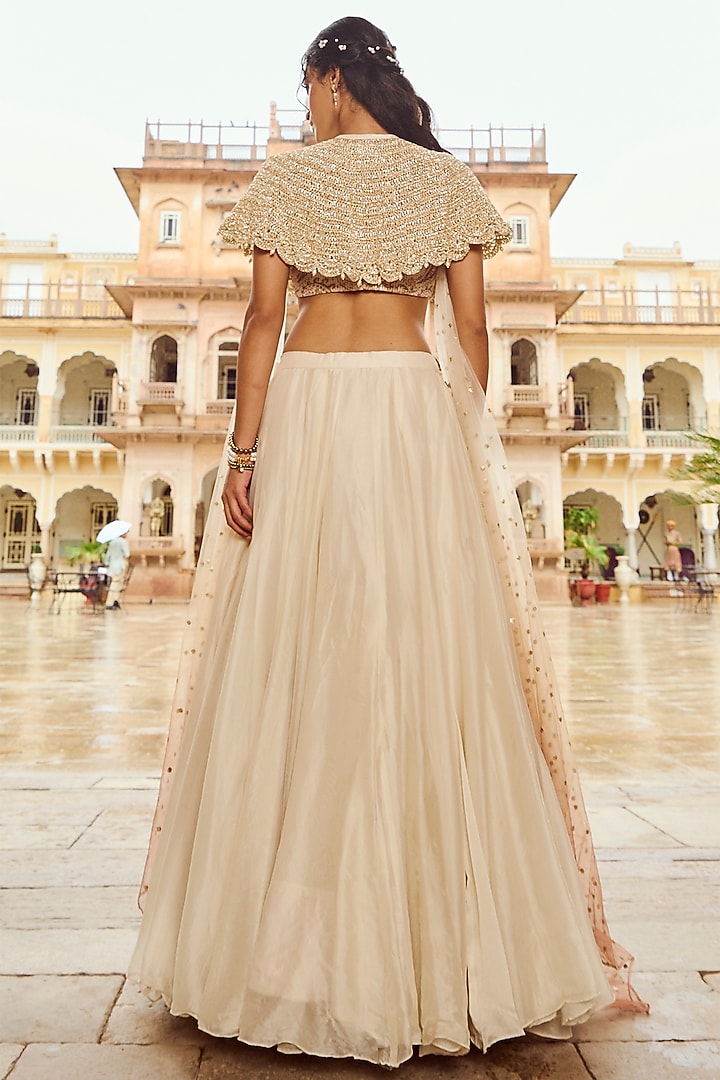 Pearl White Viscose Organza Circular Skirt Set by Nikita Vishakha at Pernia's Pop Up Shop