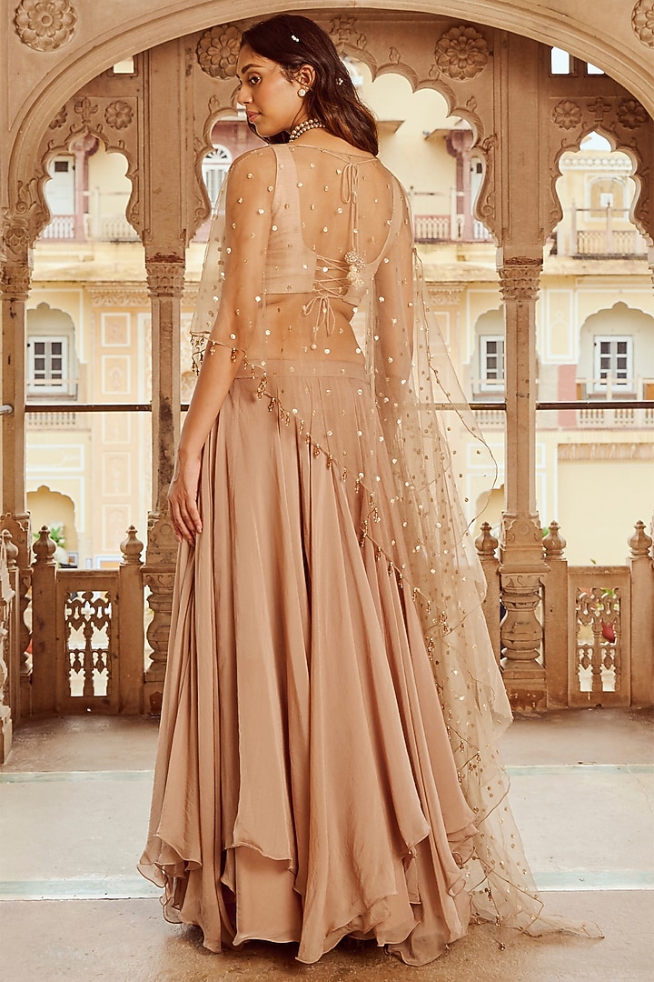 Tan Viscose Organza Embroidered Skirt Set by Nikita Vishakha at Pernia's Pop Up Shop