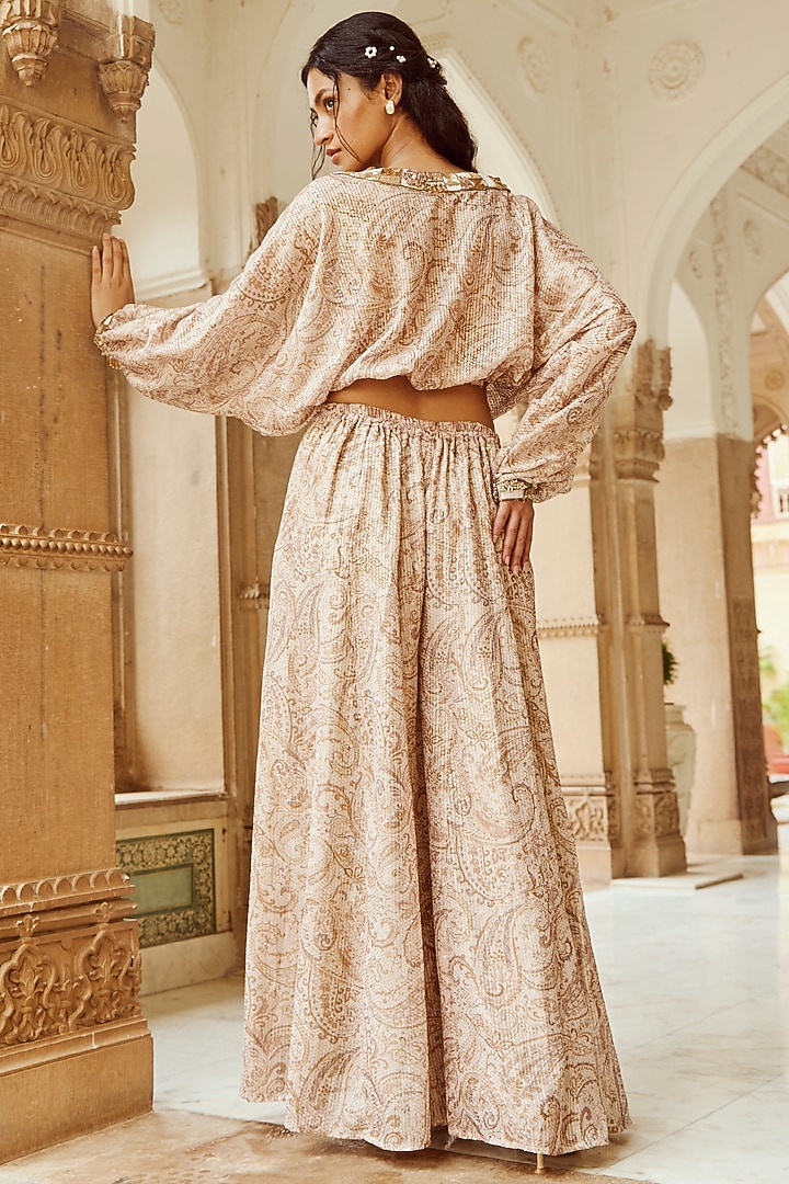 Almond Butter Crepe Printed Flared Pant Set by Nikita Vishakha at Pernia's Pop Up Shop