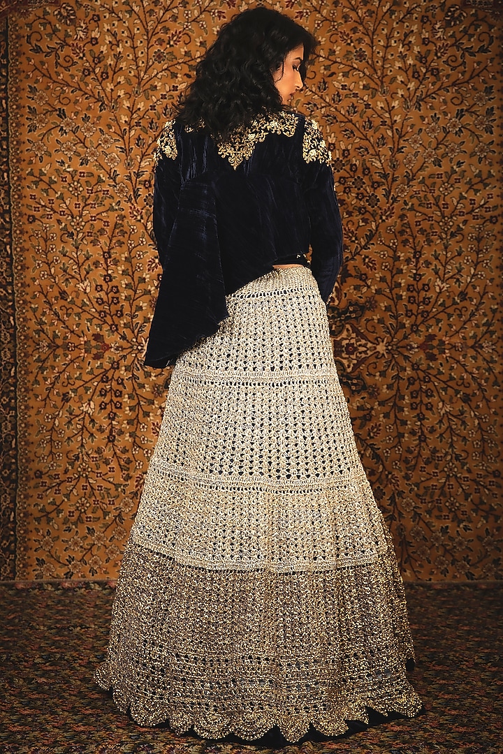 Pearl White Hand Embroidered Wedding Lehenga Set by Nikita Vishakha at Pernia's Pop Up Shop