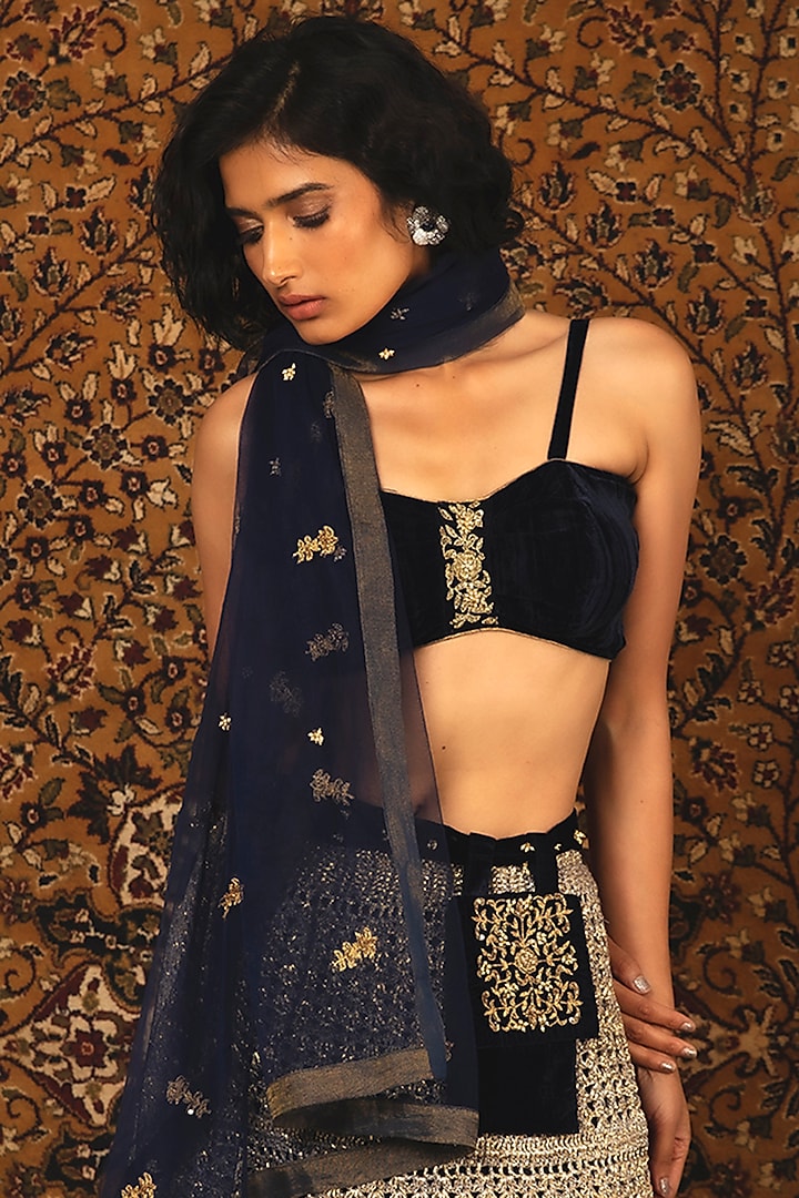Pearl White Hand-Dyed Wedding Lehenga Set by Nikita Vishakha at Pernia's Pop Up Shop