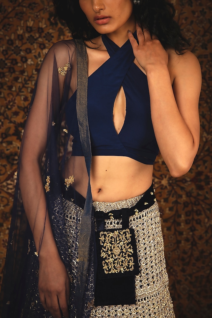 Pearl White Embroidered Wedding Lehenga Set by Nikita Vishakha at Pernia's Pop Up Shop