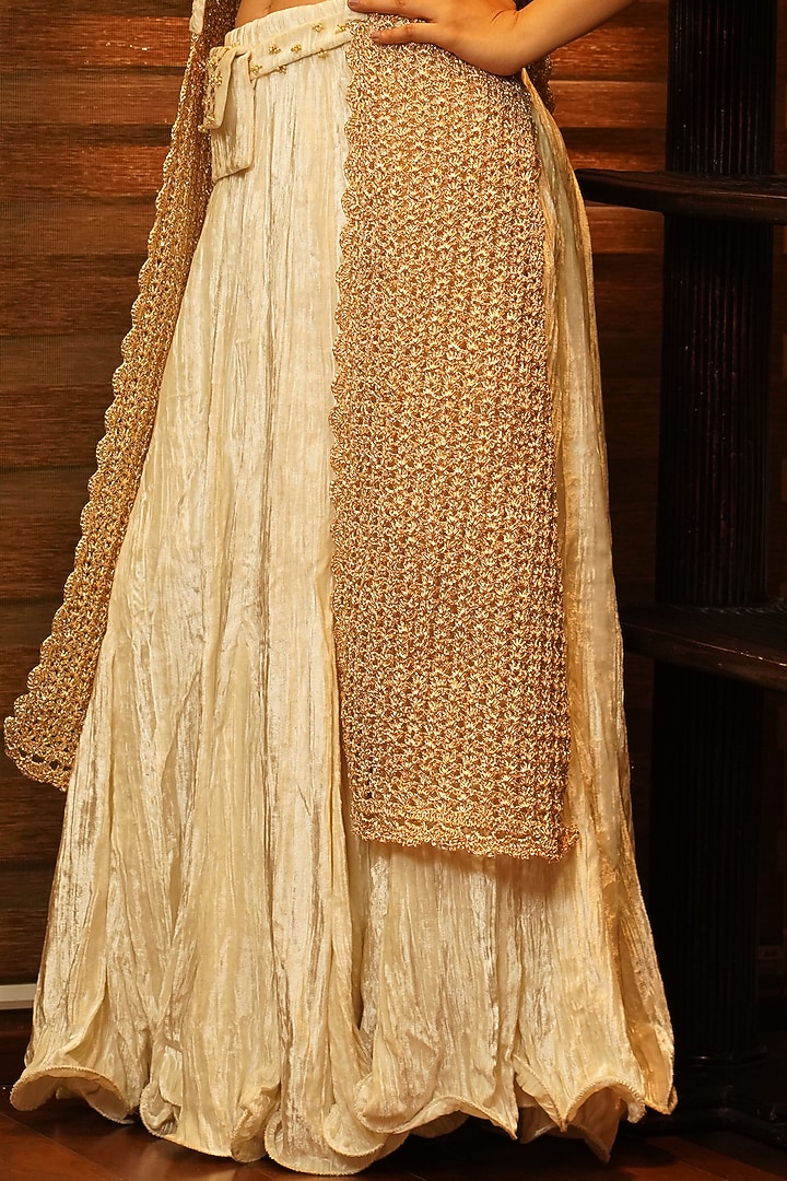 Pearl White Hand Embroidered Jacket Wedding Lehenga Set by Nikita Vishakha at Pernia's Pop Up Shop