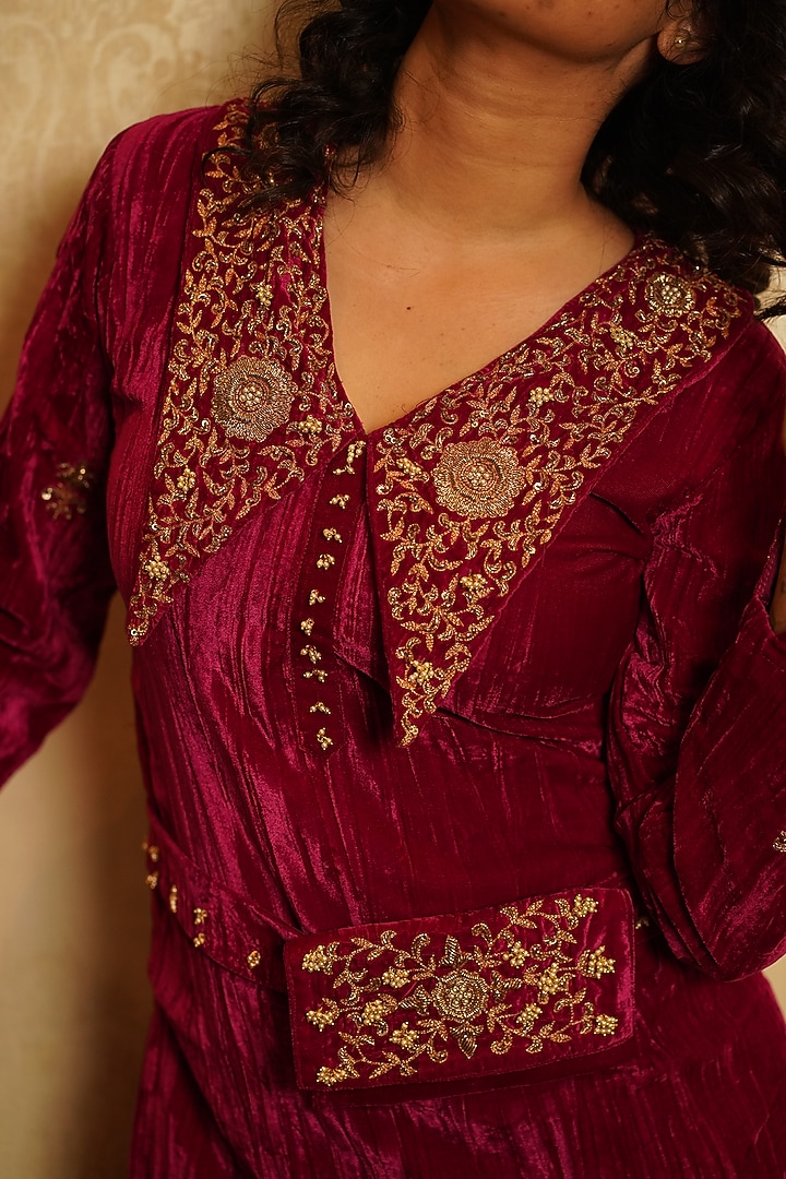 Ruby Pink Mesh Wedding Sharara Set by Nikita Vishakha at Pernia's Pop Up Shop