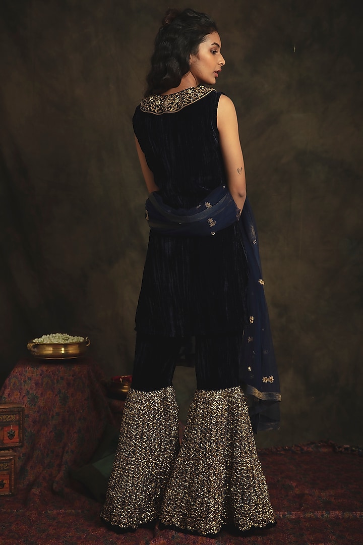 Sapphire Blue Mesh Wedding Sharara Set by Nikita Vishakha at Pernia's Pop Up Shop