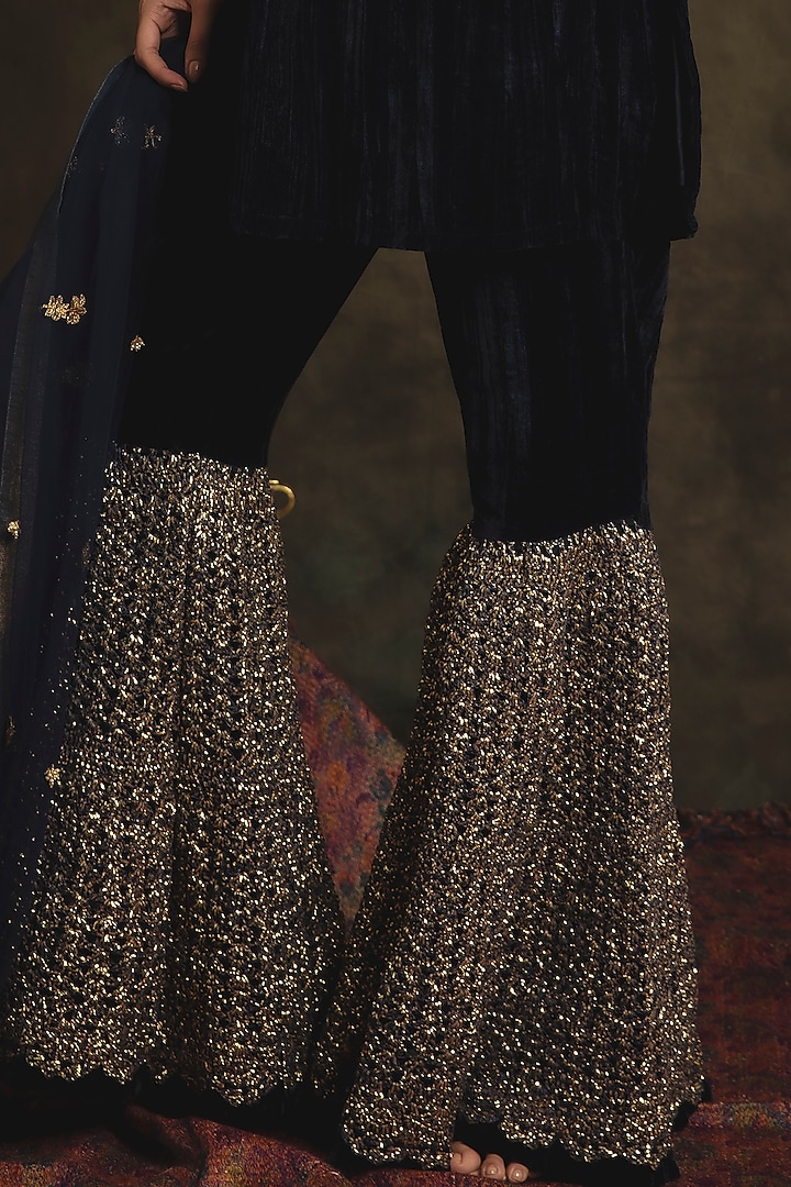 Sapphire Blue Mesh Wedding Sharara Set by Nikita Vishakha at Pernia's Pop Up Shop