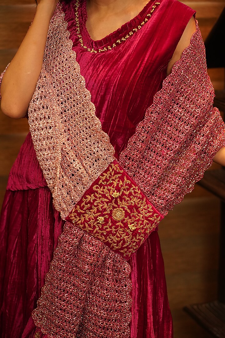 Ruby Pink Velvet Flared Palazzo Pant Set by Nikita Vishakha at Pernia's Pop Up Shop