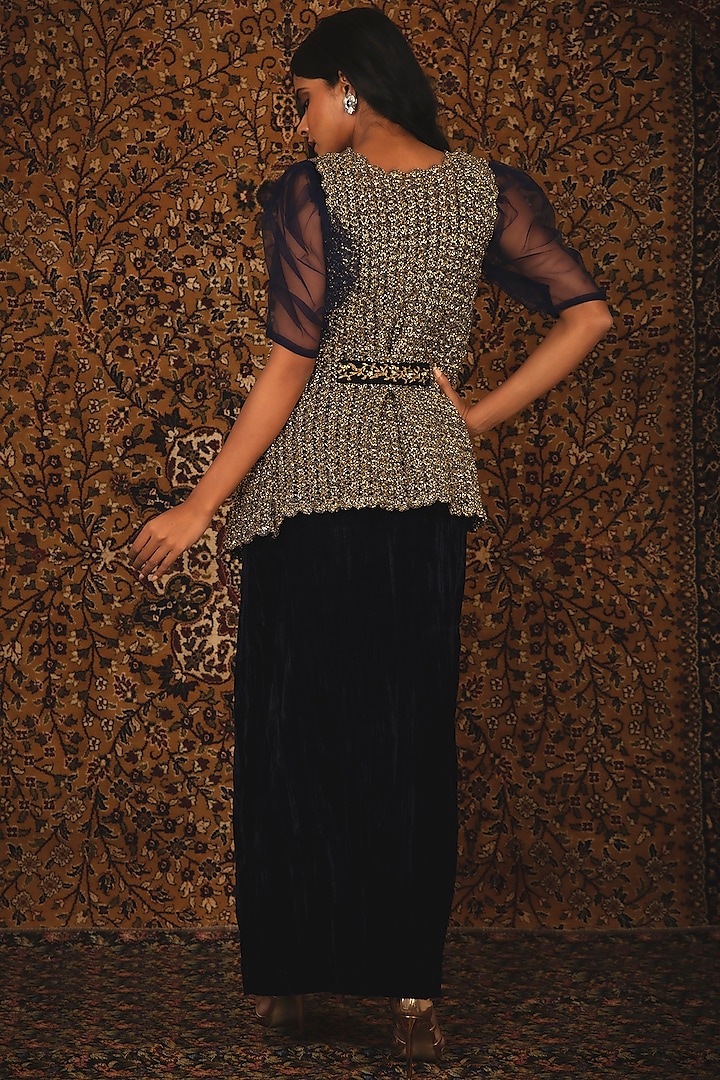 Sapphire Blue Cocktail Dress With Hand Embroidered Shrug by Nikita Vishakha at Pernia's Pop Up Shop