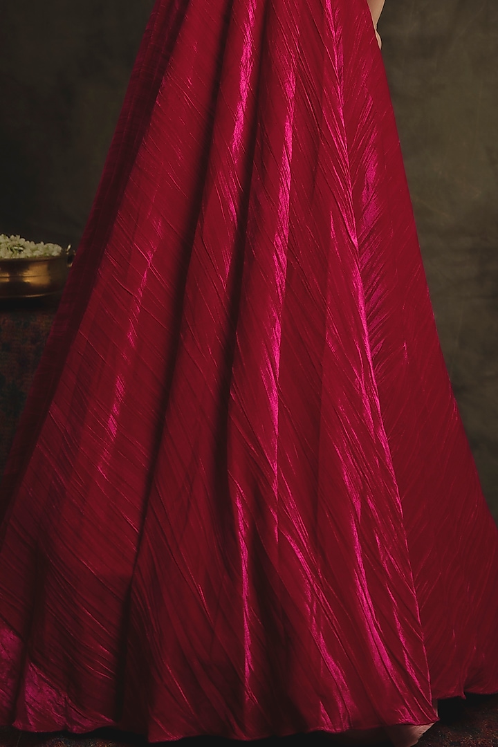 Ruby Pink Hand Embroidered Flared Gown by Nikita Vishakha at Pernia's Pop Up Shop
