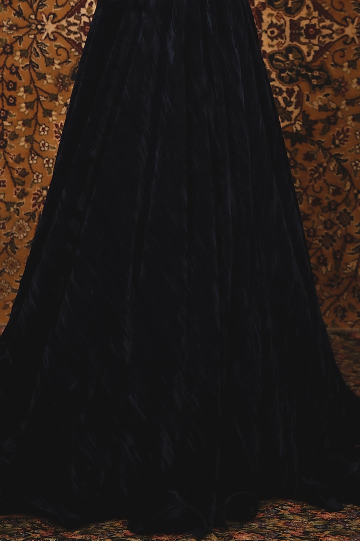 Sapphire Blue Hand Embroidered Flared Gown by Nikita Vishakha at Pernia's Pop Up Shop