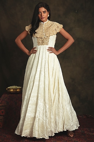 Buy White Velvet Wedding Gown for Women Online from India's Luxury