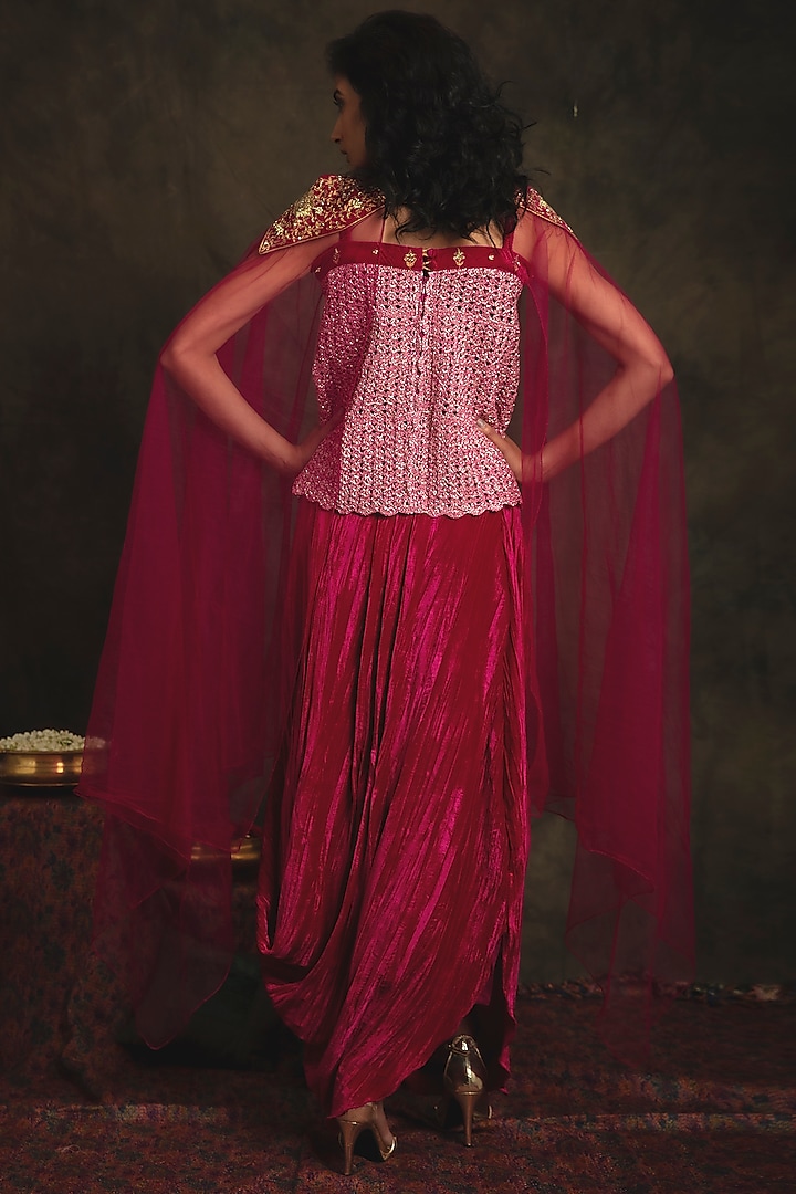 Ruby Pink Velvet Cowl Skirt Set by Nikita Vishakha at Pernia's Pop Up Shop