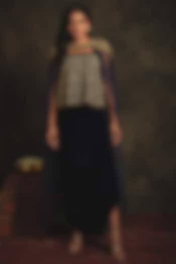 Sapphire Blue Velvet Cowl Skirt Set by Nikita Vishakha at Pernia's Pop Up Shop