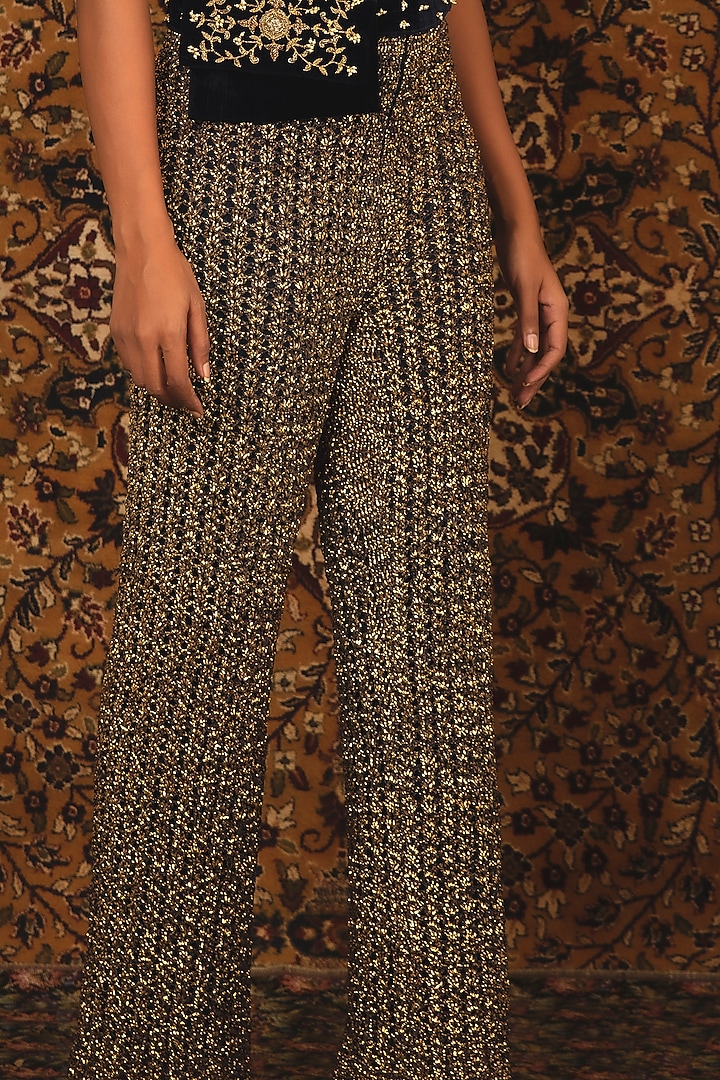 Sapphire Blue Mesh Straight Pant Set by Nikita Vishakha at Pernia's Pop Up Shop