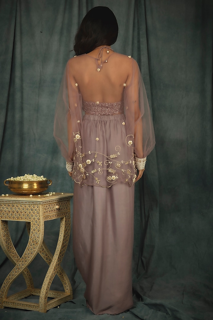 Soft Lilac Modal Satin Cowl Skirt Set by Nikita Vishakha at Pernia's Pop Up Shop