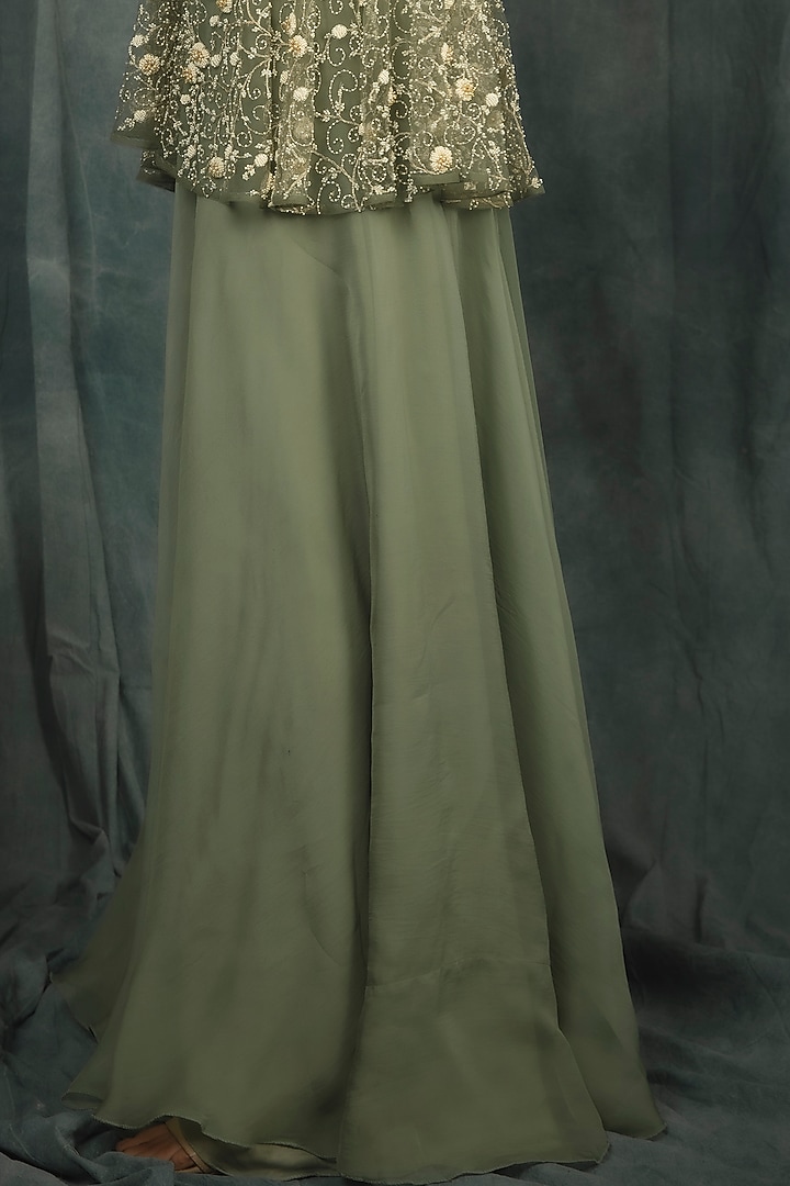 Sage Green Hand Embroidered Cape Set by Nikita Vishakha at Pernia's Pop Up Shop