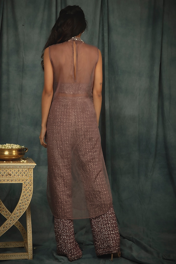 Soft Lilac Hand Embroidered Tunic Set by Nikita Vishakha at Pernia's Pop Up Shop