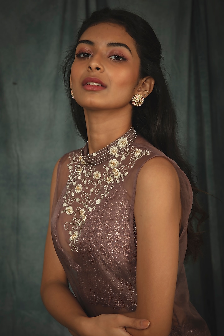 Soft Lilac Hand Embroidered Tunic Set by Nikita Vishakha at Pernia's Pop Up Shop
