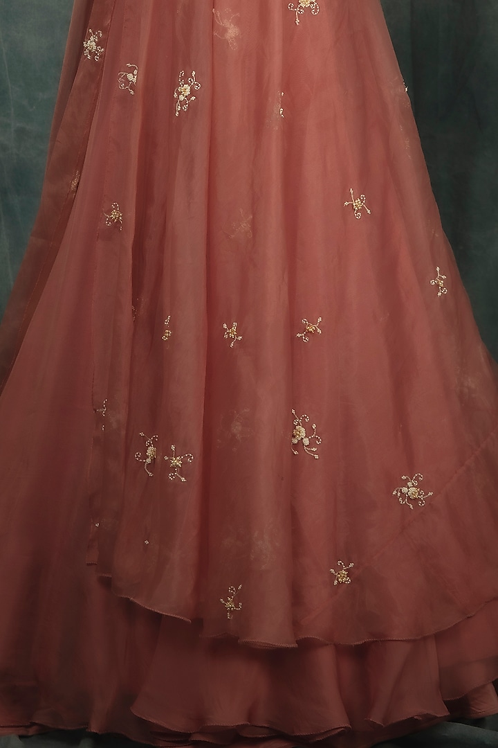 Sorbet Pink Organza Flared Wedding Lehenga Set by Nikita Vishakha at Pernia's Pop Up Shop