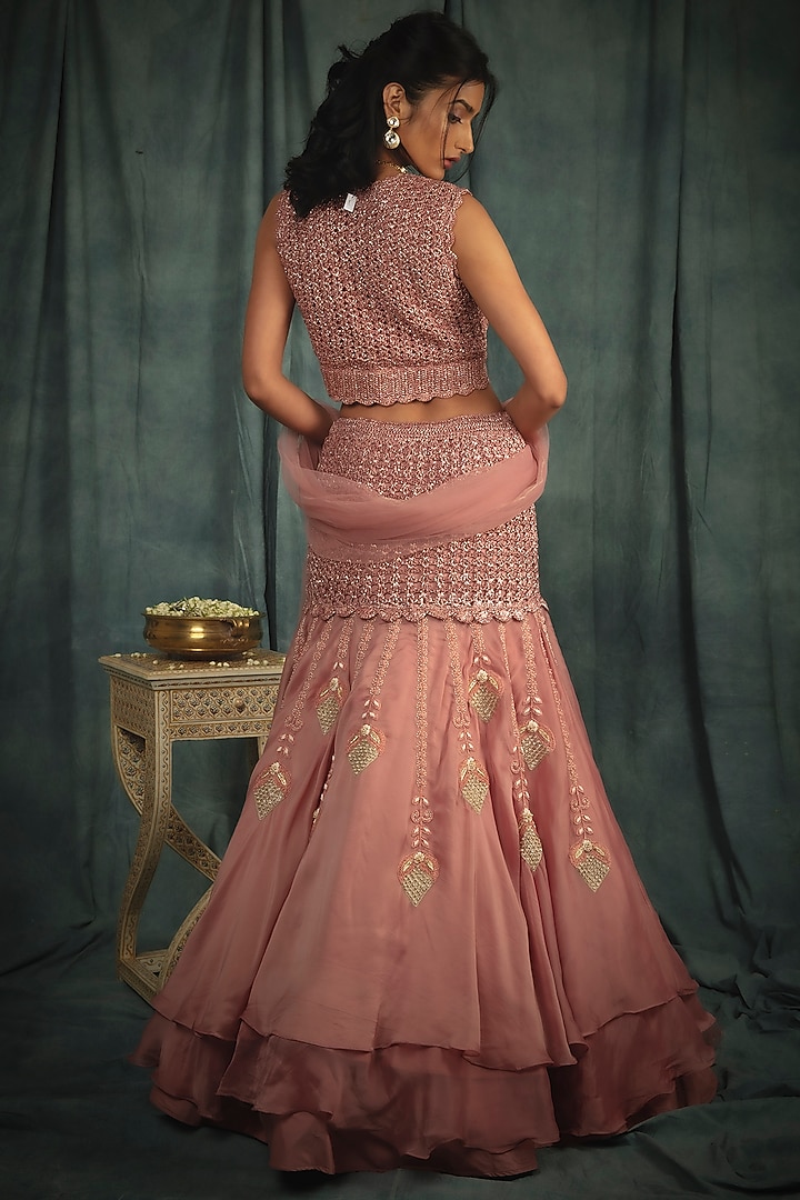 Sorbet Pink Hand Embroidered Wedding Lehenga Set by Nikita Vishakha at Pernia's Pop Up Shop