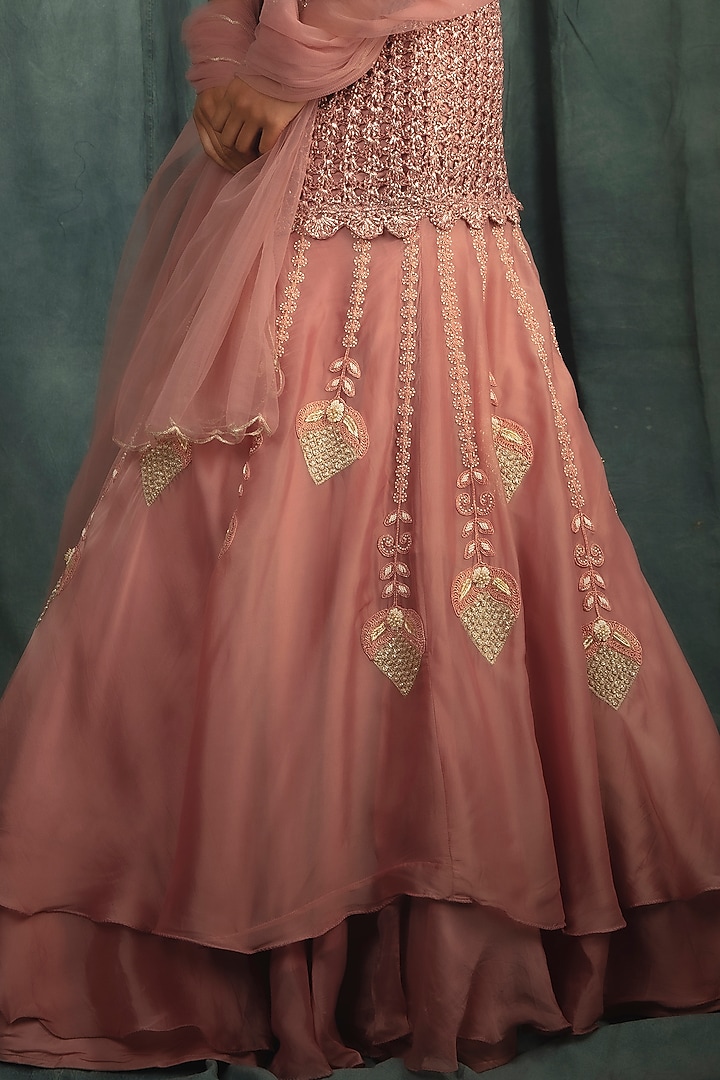 Sorbet Pink Hand Embroidered Wedding Lehenga Set by Nikita Vishakha at Pernia's Pop Up Shop