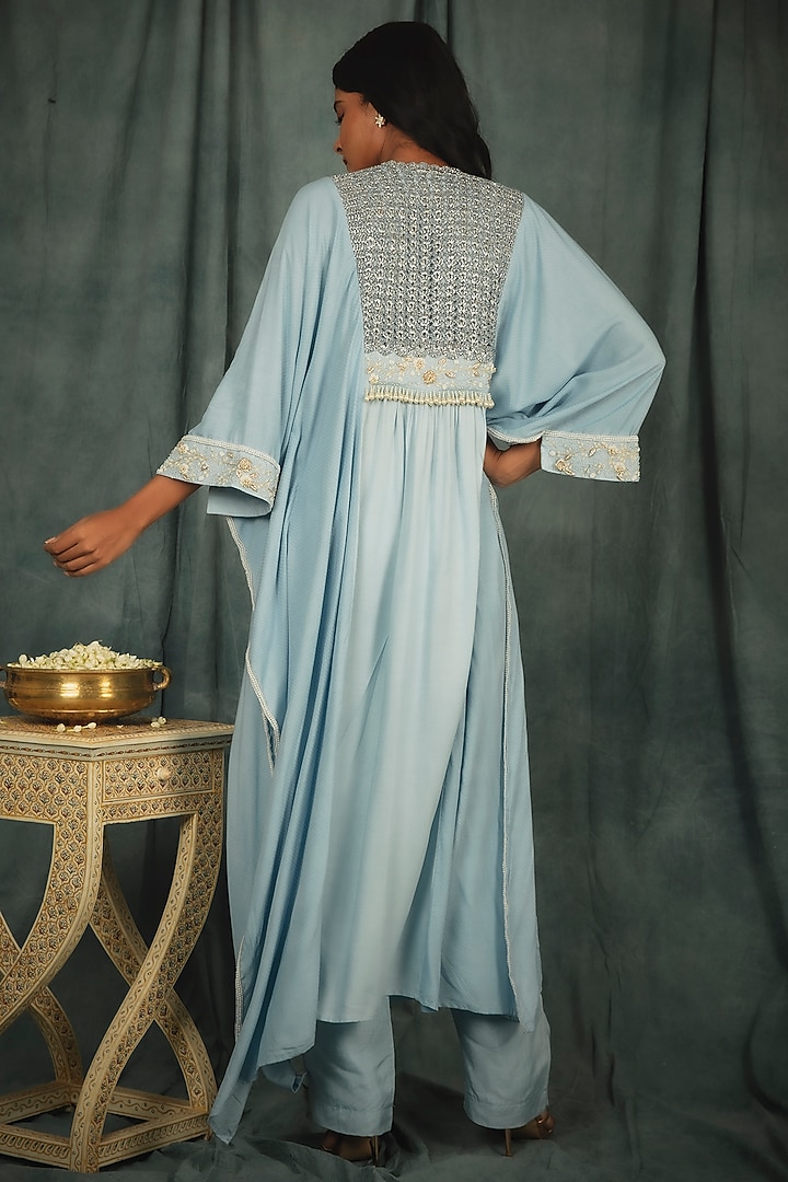 Powder Blue Shaded Hand Embroidered Kaftan Set by Nikita Vishakha at Pernia's Pop Up Shop