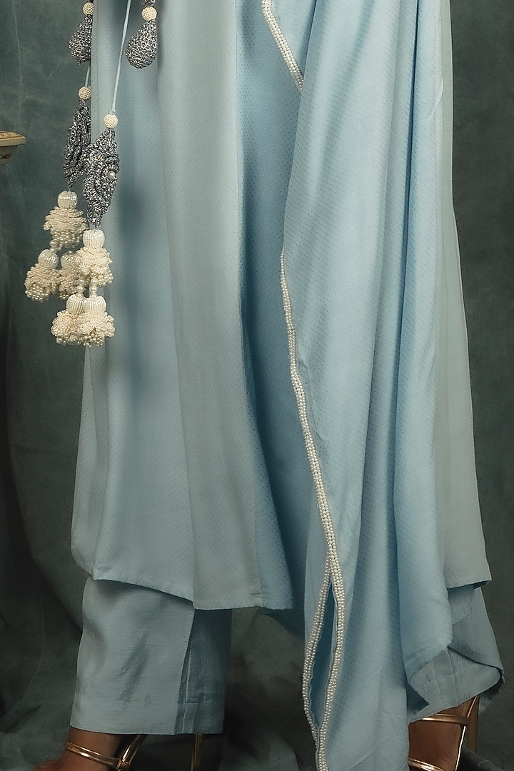 Powder Blue Shaded Hand Embroidered Kaftan Set by Nikita Vishakha at Pernia's Pop Up Shop