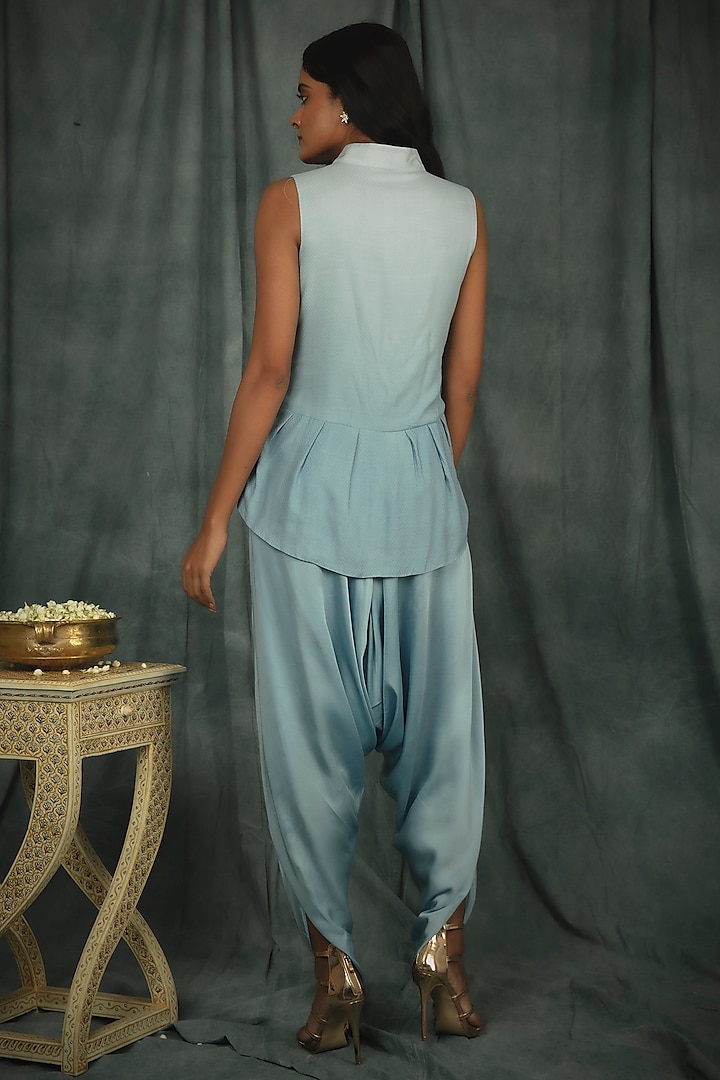 Powder Blue Modal Satin Dhoti Set by Nikita Vishakha at Pernia's Pop Up Shop