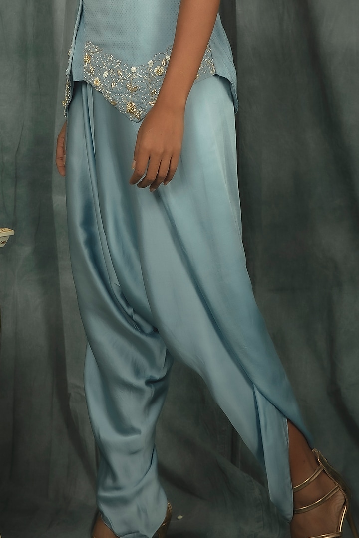 Powder Blue Modal Satin Dhoti Set by Nikita Vishakha at Pernia's Pop Up Shop