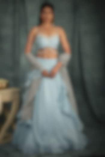 Powder Blue Organza Flared Wedding Lehenga Set by Nikita Vishakha at Pernia's Pop Up Shop