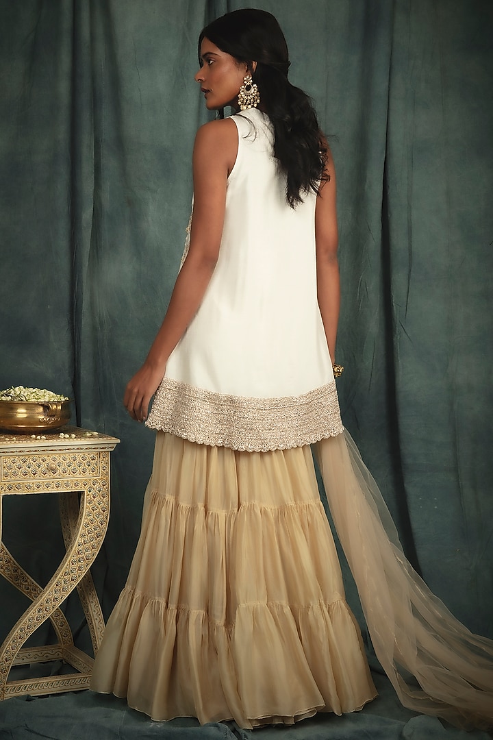 Beige Organza Tiered Wedding Sharara Set by Nikita Vishakha at Pernia's Pop Up Shop