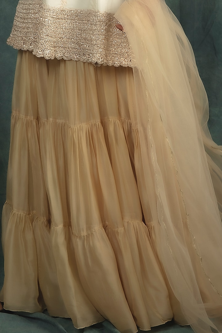 Beige Organza Tiered Wedding Sharara Set by Nikita Vishakha at Pernia's Pop Up Shop
