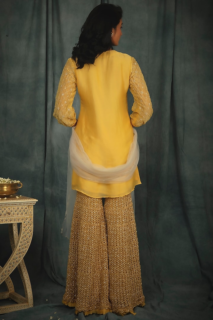 Primrose Yellow Mesh Wedding Sharara Set by Nikita Vishakha at Pernia's Pop Up Shop