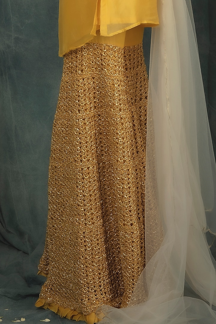 Primrose Yellow Mesh Wedding Sharara Set by Nikita Vishakha at Pernia's Pop Up Shop