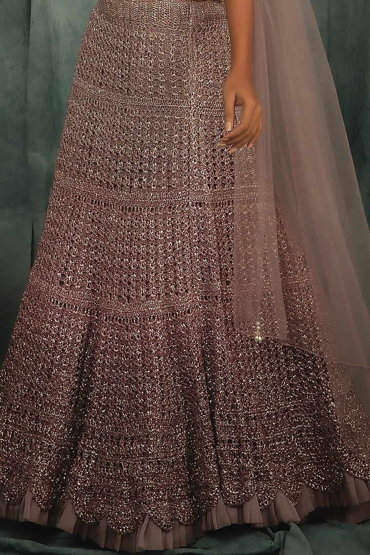 Soft Lilac Ombre Mesh Wedding Lehenga Set by Nikita Vishakha at Pernia's Pop Up Shop