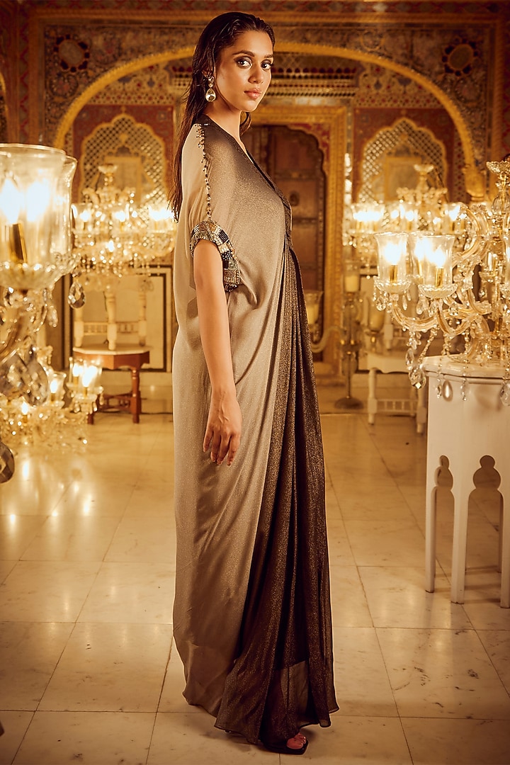 Black Ombre Organza & Shimmer Bead Embroidered Kaftan by Nikita Vishakha at Pernia's Pop Up Shop