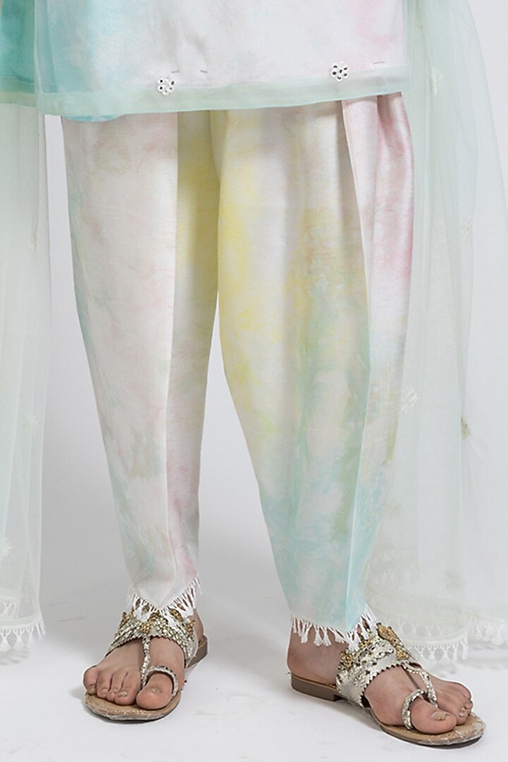 Multi-Colored Net Pearl & Moti Hand Embroidered Tie-Dye Kurta Set by NIMA FASHIONS at Pernia's Pop Up Shop