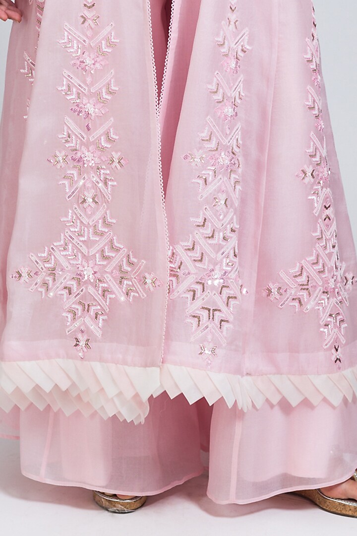 Pink Organza Moti Hand Embroidered Long Jacket Set by NIMA FASHIONS at Pernia's Pop Up Shop