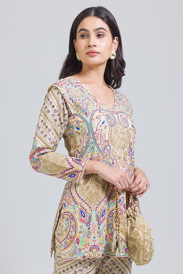 Multi-Colored Georgette Thread Hand Embroidered Jacket Set by NIMA FASHIONS at Pernia's Pop Up Shop
