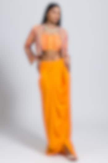 Orange Georgette Draped Skirt Set by NIMA FASHIONS