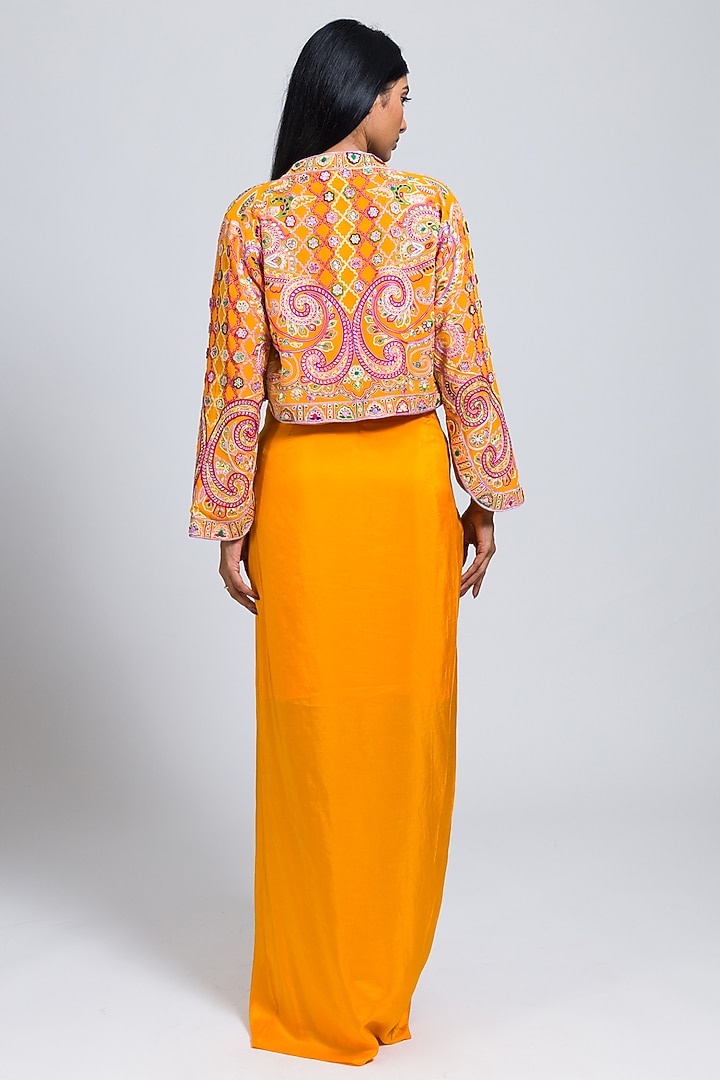 Orange Georgette Draped Skirt Set by NIMA FASHIONS at Pernia's Pop Up Shop