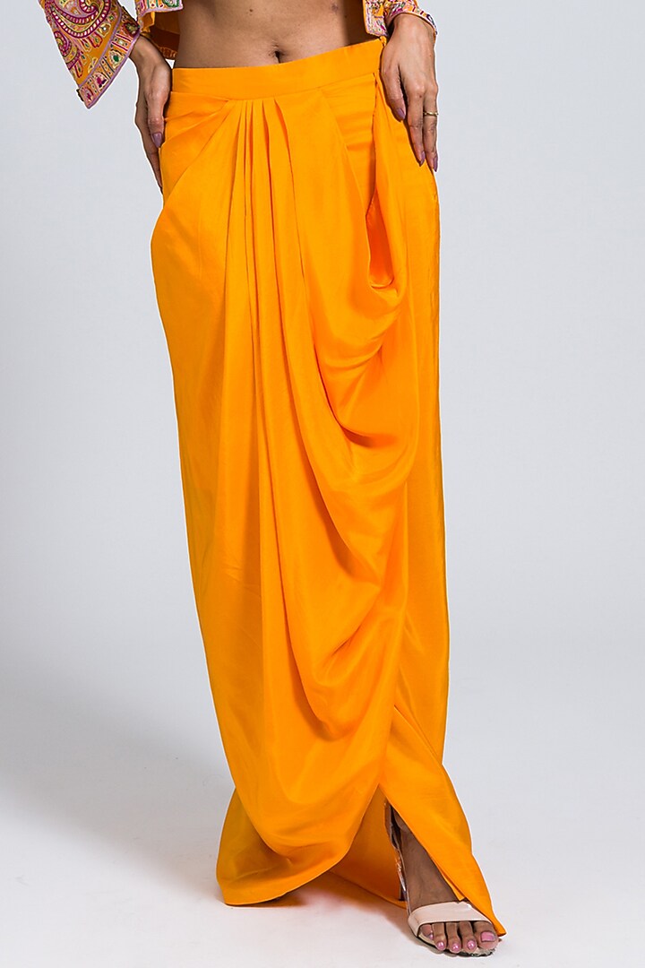 Orange Georgette Draped Skirt Set by NIMA FASHIONS at Pernia's Pop Up Shop