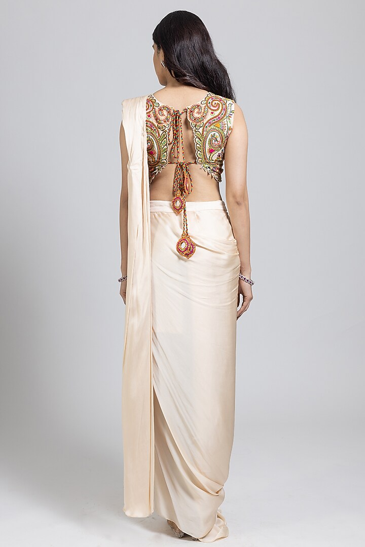 Nude Georgette Draped Reception Saree Set by NIMA FASHIONS at Pernia's Pop Up Shop