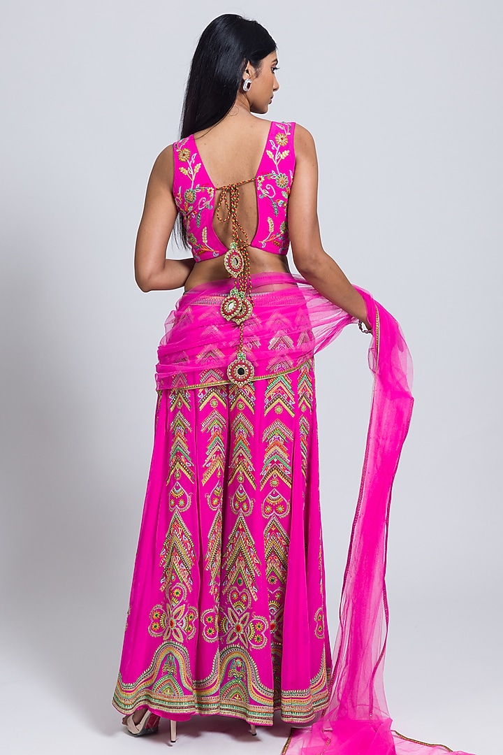 Hot Pink Georgette Thread Hand Embroidered Bridal Sharara Set by NIMA FASHIONS at Pernia's Pop Up Shop