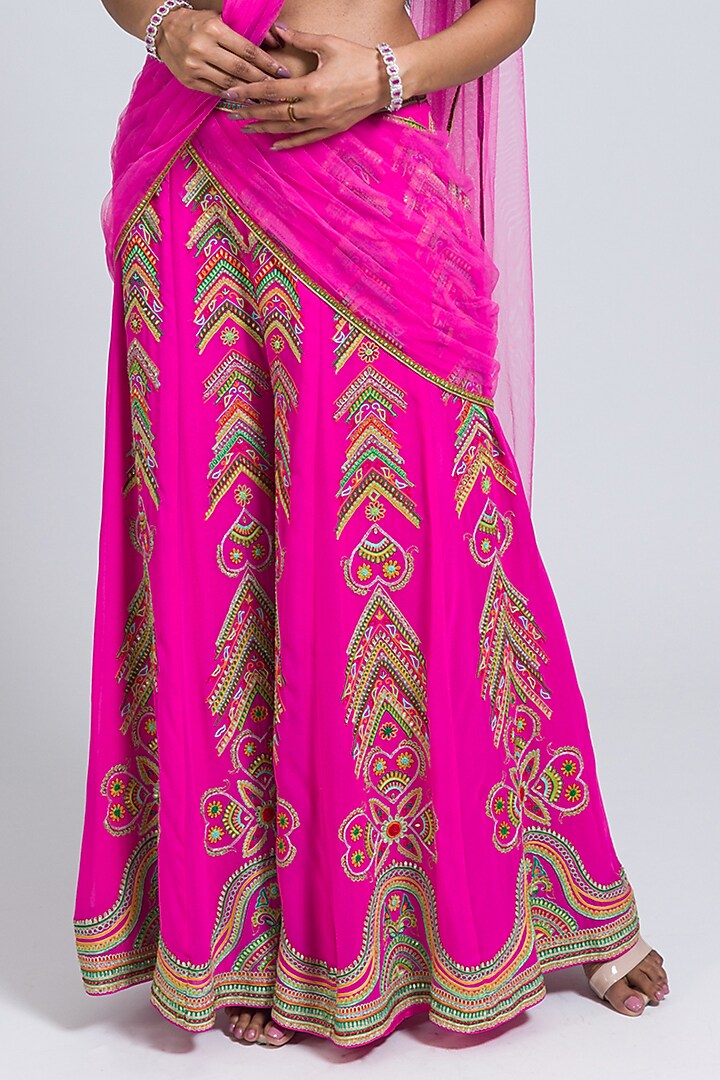 Hot Pink Georgette Thread Hand Embroidered Bridal Sharara Set by NIMA FASHIONS at Pernia's Pop Up Shop