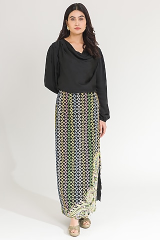 Multi-Colored Thread Hand Embroidered Skirt Set by NIMA FASHIONS