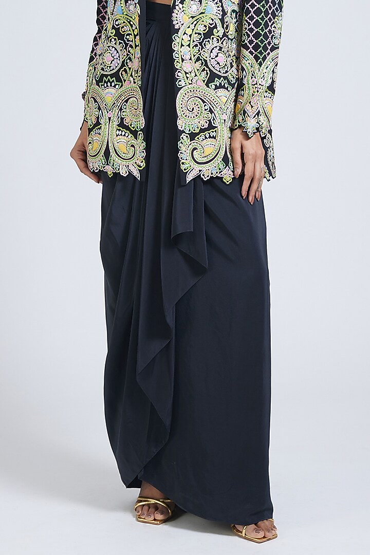 Black Georgette Thread Hand Embroidered Jacket Set by NIMA FASHIONS at Pernia's Pop Up Shop