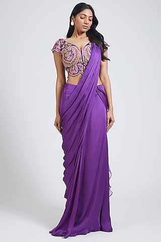 Purple Georgette Saree Set by NIMA FASHIONS