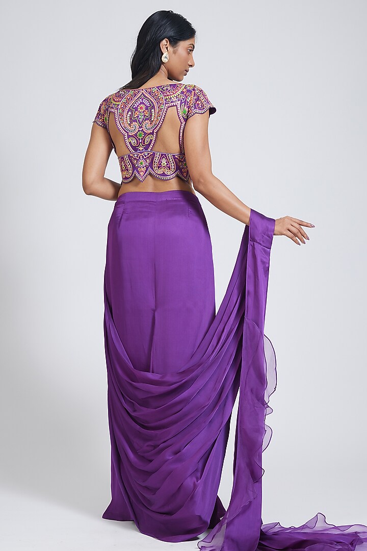Purple Georgette Reception Saree Set by NIMA FASHIONS at Pernia's Pop Up Shop