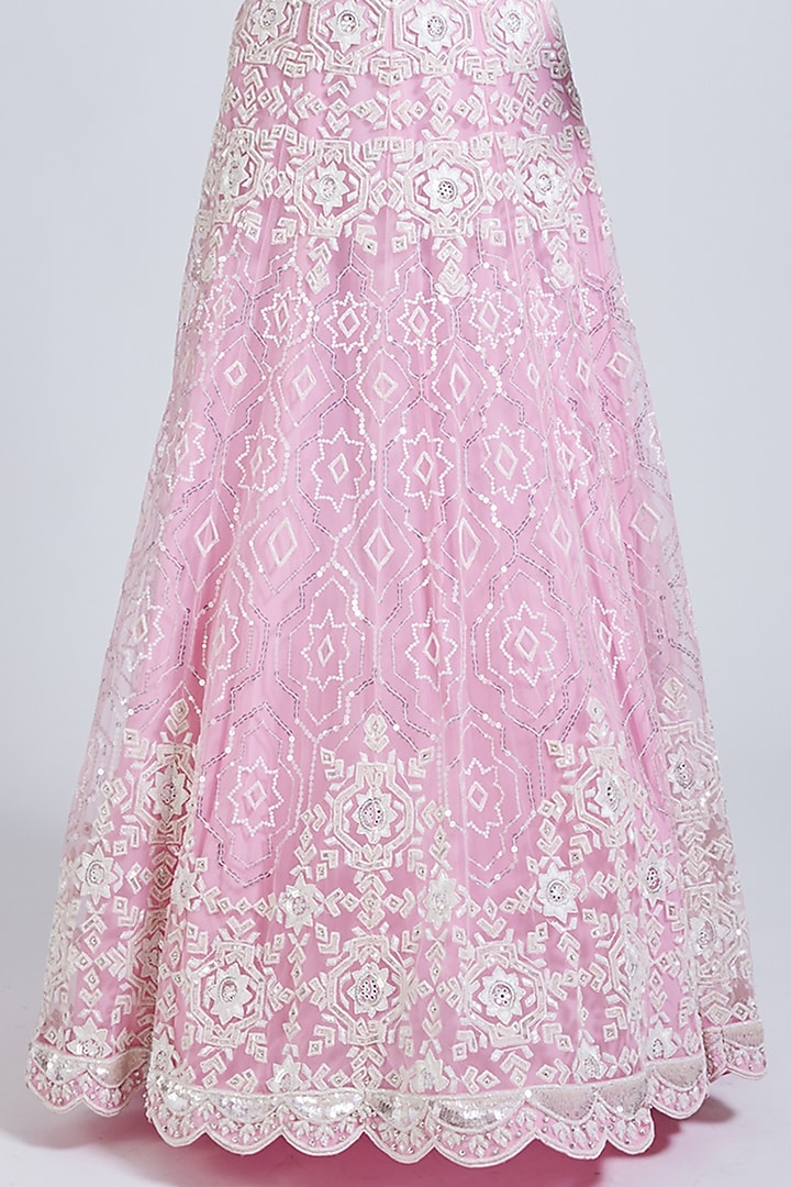 Pink Net Thread & Sequins Hand Embroidered Bridal Lehenga Set by NIMA FASHIONS at Pernia's Pop Up Shop
